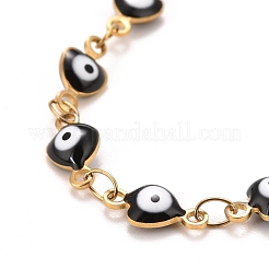 Pulsera de cadenas de eslabones de corazón esmaltado con mal de ojo&nbsp;BJEW-P271-06G-04
