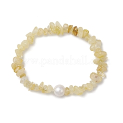 Braccialetti elastici in scaglie di citrino naturale per le donne&nbsp;BJEW-JB11343-02