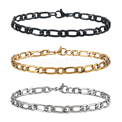 3 Stück 3 Farben 304 Edelstahl Mutter-Sohn-Kettenarmbänder&nbsp;BJEW-TAC0067
