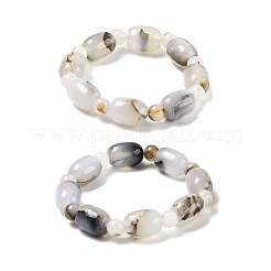 Braccialetti elastici con perline di agata dendritica naturale&nbsp;G-P570-01D
