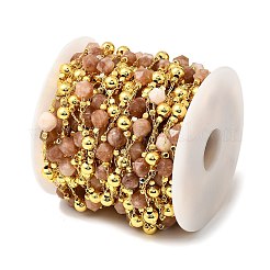 Круглые ограненные цепочки из бисера из солнечного камня ручной работы&nbsp;CHC-F021-01G-02