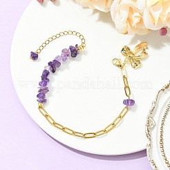 Bracelets en acier inoxydable 304 avec chaîne trombone et perles de pierres naturelles mélangées&nbsp;BJEW-JB14187