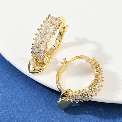 Серьги-кольца из латуни с микропаве и прозрачным кубическим цирконием в форме сердца&nbsp;EJEW-S275-04G