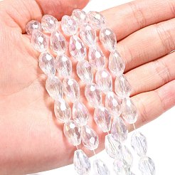 1strand Elektroplatte Glas facettierte Tropfen Perlen Stränge&nbsp;X-EGLA-D015-12x8mm-01