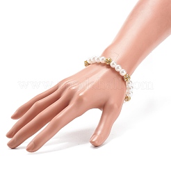 Bracciale elasticizzato con perline tonde in plastica abs e ottone con strass trasparente da donna&nbsp;BJEW-JB08523-01