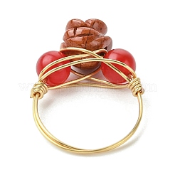 Rose natürliche grüne aventurin & quarz kristall & rose quarz & gefärbt malaysia jade finger ringe&nbsp;RJEW-JR00828