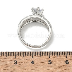 Verstellbare Fingerringe aus Messing mit rundem Zirkonia-Stein und Baguette-Verzierungen für Damen&nbsp;CU-CBA7E55-16P