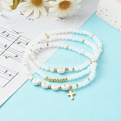 Set di braccialetti di stirata dei branelli di vetro&nbsp;BJEW-JB06575-02
