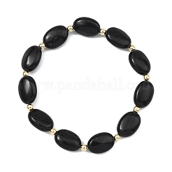 Pulseras elásticas ovaladas con cuentas de turmalina negra natural y hematita sintética no magnética para mujeres y hombres.&nbsp;BJEW-JB13934-01