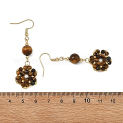 Orecchini pendenti intrecciati con perle naturali di occhio di tigre e conchiglia.&nbsp;EJEW-MZ00789-03