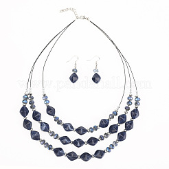 Set di collana multistrato con perline romboidali in lega e resina e orecchini pendenti&nbsp;FS-WG2F3F6-02