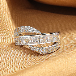 Messing Micro Pave Zirkonia Manschette offene Ringe&nbsp;WG7616C-01