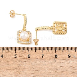 Квадратные серьги-гвоздики с подвесками из прозрачных кубических цирконий с микропаве из латуни&nbsp;EJEW-C172-05G