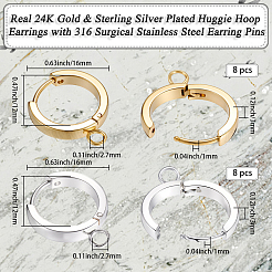 16 шт. 2 цвета 201 нержавеющая сталь серьги-кольца Huggie Hoop фурнитура&nbsp;STAS-BBC0008-39C