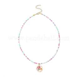 Женские ожерелья из стеклянных бусин с подвеской в виде цветка и эмали&nbsp;NJEW-JN05550-02