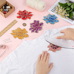 10 Stück 5 Farben Pfingstrosen-Polyester-Stickerei-Ornamente Zubehör&nbsp;DIY-BC0018-08