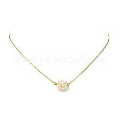 Collar con colgante de flor de racimo de perlas naturales y cadena de eslabones Boston de acero inoxidable 304 para mujer.&nbsp;NJEW-JN06340