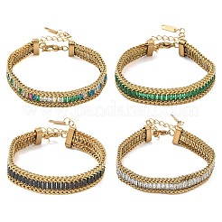 Bracelets doubles rangs en acier inoxydable 304 et verre&nbsp;BJEW-F540-08G