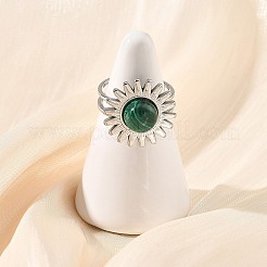 Bracciale aperto in malachite naturale e acciaio inossidabile&nbsp;RJEW-JR01091-02