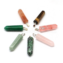 Pencil Natural & Synthetic Mixed Stone Point Pendants, with Platinum Tone Brass Findings, Mixed Color, 35x9x9mm, Hole: 6x2mm