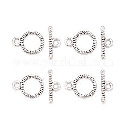 Tibetan Style Alloy Toggle Clasps, Cadmium Free & Lead Free, Ring, Antique Silver, Ring: about 10.5mm wide, 14mm long, Bar: about 2mm wide, 15mm long, hole: 2mm