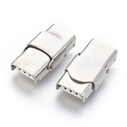 201 Stainless Steel Watch Band Clasps, Rectangle, Stainless Steel Color, 25x10x6mm, Hole: 3x7mm