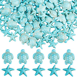 Sunnyclue 200pcs perlas sintéticas teñidas de turquesa y howlita, tortuga y estrella de mar, 15.5~18.5x13.5~15x5.5~8mm, agujero: 1~1.5 mm