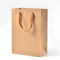 Прямоугольные крафт-бумажные мешки, подарочные пакеты, сумки для покупок, коричневый бумажный пакет, с ручками из нейлонового шнура, деревесиные, 33x28x10 см