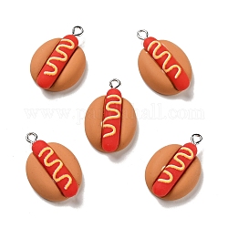 Pendentifs en résine opaque, charme de hot-dog, nourriture imitation, avec boucles en fer couleur platine, rouge, 27.5x18x8mm, Trou: 2x2.5mm