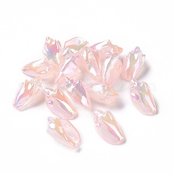 Placage uv perles acryliques irisées arc-en-ciel, conque forme, rose brumeuse, 30x16x14mm, Trou: 1.7mm