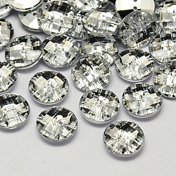Taiwan bottoni acrilico rhinestone, sfaccettato, 2-foro, disco, bianco, 11.5x4mm, Foro: 1 mm