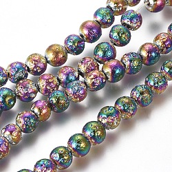 Fili di perle di roccia lavica naturale elettrodeposta, tondo, multicolore placcato, 6mm, Foro: 1 mm, circa 63pcs/filo, 15.16 pollice (38.5 cm)