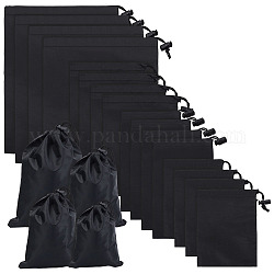 Nbeads ポリエステル巾着袋 16 個  4 サイズ黒ナイロンバッグ巾着収納袋ギフトバッグジュエリーポーチスポーツホーム旅行ジュエリーキャンディー収納