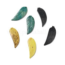 Grands pendentifs sculptés en noix de coco naturelle, teinte, feuille, couleur mixte, 50x18x5mm, Trou: 1.8mm