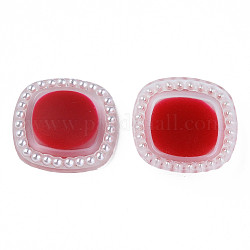 Acrylic Cabochons, with ABS Plastic Imitation Pearl Beads, Square, Dark Red, 20.5x20.5x5mm