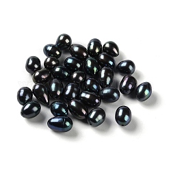 Perlas de agua dulce cultivadas naturales teñidas, medio-perforado, arroz, grado 5 un, negro, 8~12x7.5~8.5mm, agujero: 1 mm