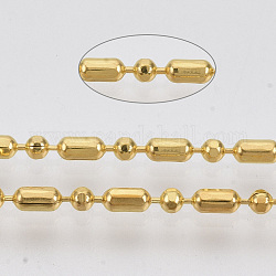 Messing-Kugelketten, facettierte Perlenketten mit Kugel und Stange, langlebig plattiert, gelötet, mit Spule, Cadmiumfrei und Nickel frei und Bleifrei, golden, 3.8x2 mm und 2 mm, ca. 301.83 Fuß (92m)/Rolle