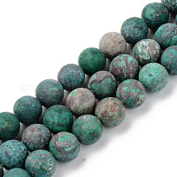 Brins de perles turquoises américaines naturelles, mat, teints et chauffée, ronde, sarcelle, 10mm, Trou: 1mm, Environ 37~38 pcs/chapelet, 15.16' (38.5 cm)