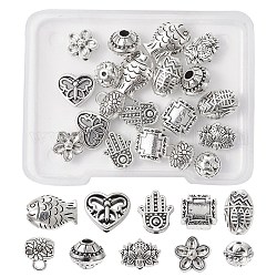 DIY Jewelry Making Finding Kit, Including 20Pcs 10 Style Bicone & Lotus & Fish & Butterfly & Hamsa Hand Alloy Beads & European Beads & Tube Bails, Antique Silver, 2Pcs/style