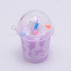 Colgantes de resina de té de burbujas, con vaso de plastico, alimento de imitación, lila, 34x27mm, agujero: 1 mm
