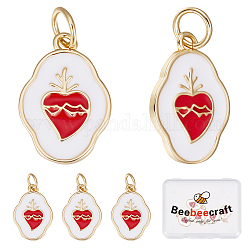 Beebeecraft 1 Box 6Pcs Enamel Heart Charms 18K Gold Plated Brass Irregular Oval with Sacred Heart Pendant Dangle Charms with Jump Rings for DIY Necklace Bracelet