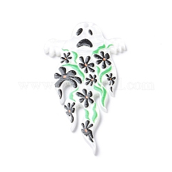 Gros pendentifs en acrylique imprimé opaque sur le thème d'halloween, motif de fleur, fantôme, 54x29x2mm, Trou: 1.6mm