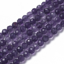 Chapelets de perles en améthyste naturelle, facette, ronde, 4x3.5~4mm, Trou: 0.4mm, Environ 97~110 pcs/chapelet, 15~16 pouce (40~40.7 cm)