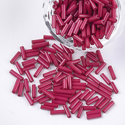 ガラス竹ビーズ  丸い穴  不透明色  赤ミディアム紫  6~7x1.5~2mm  穴：0.8mm  約10000個/袋