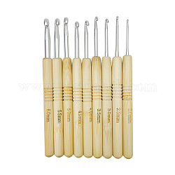 Алюминиевые вязальные крючки иглы, с бамбуковой ручкой, для плетения крючком швейных инструментов, бланшированный миндаль, 135x10 мм, штифты : 2~6 мм, 9 шт / комплект