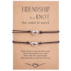 2Pc 2 Style 430 Stainless Steel Knot Heart Link Bracelets Set, Match Couple Adjustable Bracelets for Best Friends Couple Family, Stainless Steel Color, 7-1/8 inch(18cm), 1Pc/style