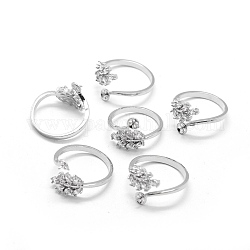 Laiton composants d'anneau pour les doigts, avec zircons, pour la moitié de perles percées, réglable, clair, platine, 17.5mm