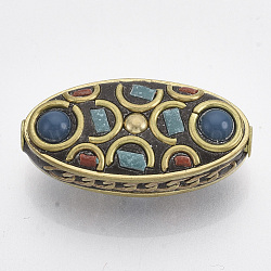 Perline  indonesia fatto a mano, con i risultati in lega e resina, oro antico, occhio di cavallo, Blue Marine, 29x14x9mm, Foro: 2 mm