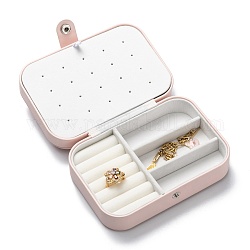 Boîtes à bijoux boutons en cuir pu, étui de rangement de bijoux portable, pour collier de boucles d'oreilles, rectangle, blush lavande, 11.8x16x5.4 cm