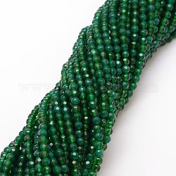Chapelets de perles d'agate naturelle, teinte, facette, ronde, verte, 4mm, Trou: 0.8mm, Environ 90~92 pcs/chapelet, 14 pouce